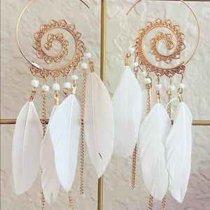 White and gold feather earrings